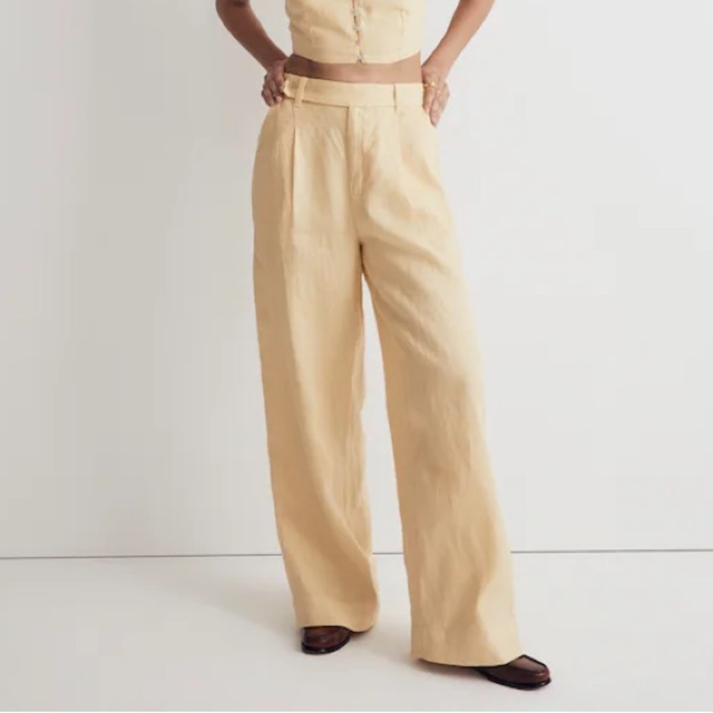 MADEWELL Harlow 100% Linen Wide Leg Pant NWOT - Summer Yellow Light Straw 0